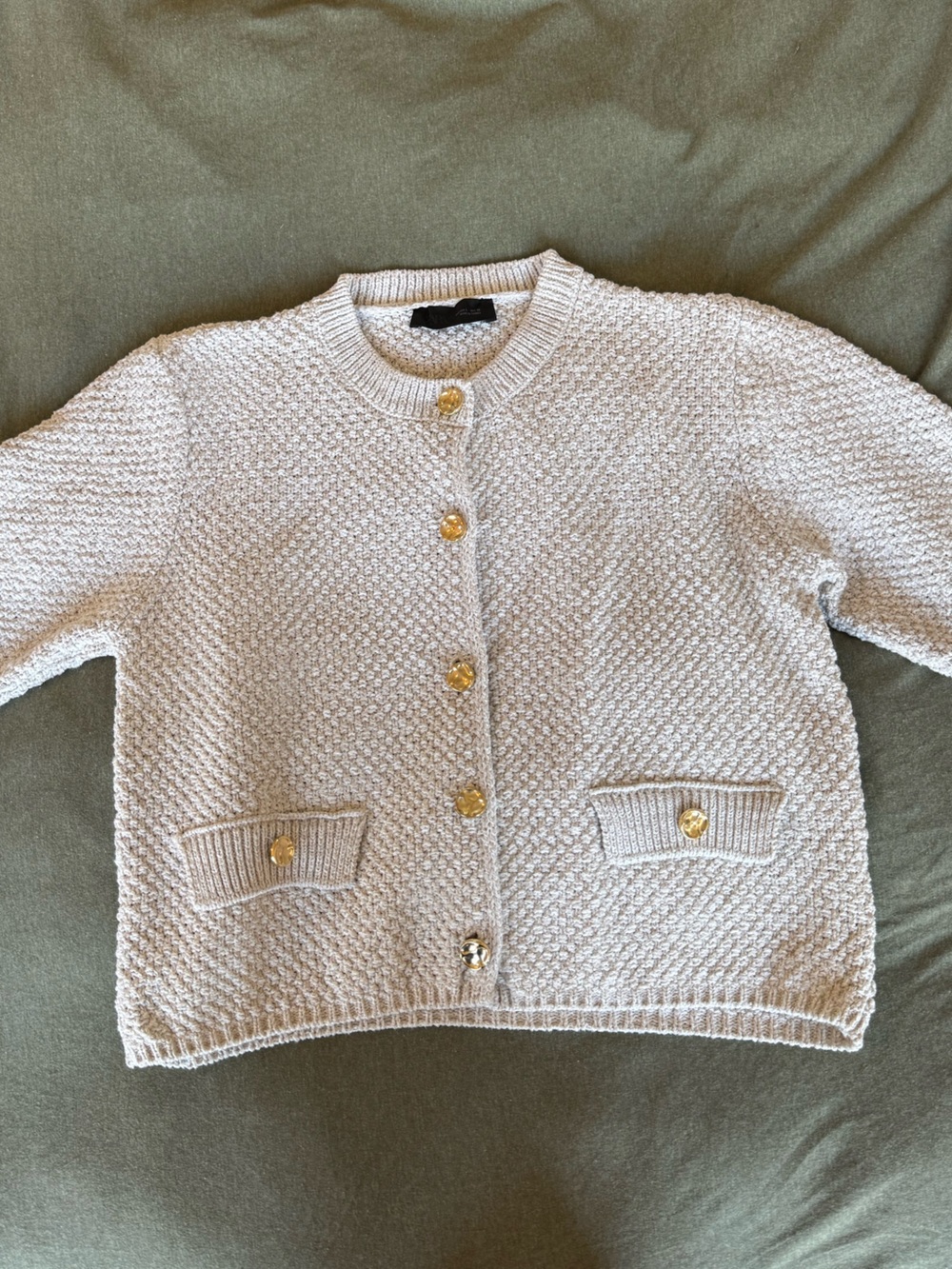 Zara Cream Textured Knit Cardigan with Gold Buttons - Picture 2 of 3
